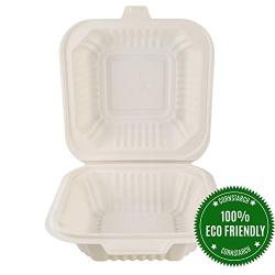 HeloGreen Eco-Friendly 6&quotx 6", 1-Compartment (125 Set) Cornstarch Disposable Food Containers With Lids For: Lunch Salad Meal Prep Storage Boxes To Go Leftover, Microwave and Freezer Safe