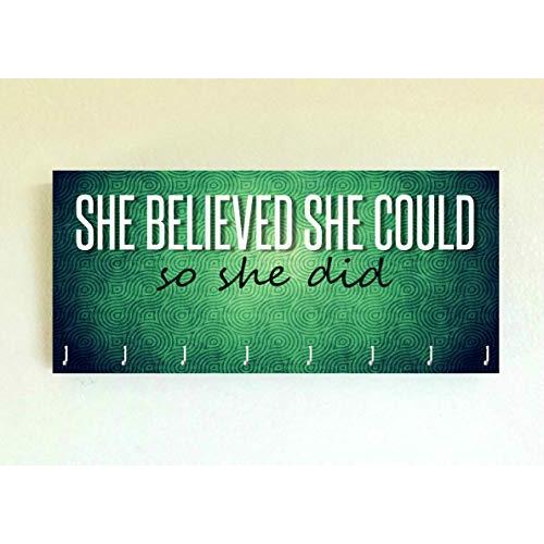 Race Medal Holder/Running Medal Hanger SHE BELIEVED SHE COULD SO SHE DID- Wood Wall Mounted Medal Organizer. CUSTOMIZATION Available