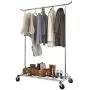LANGRIA Heavy Duty Rolling Commercial Single Rail Clothing Garment Rack with Wheels Height Adjustable Collapsible Clothes Rack Max Load Capacity 143.5 lbs. for Bedroom Dressing Room Store (Chrome) LANGRIA Heavy Duty Rolling Commercial Single Rail Clothing Garment Rack with Wheels Height Adjustable Collapsible Clothes Rack Max Load Capacity 143.5 lbs. for Bedroom Dressing Room Store (Chrome)