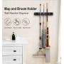 IMILLET Mop and Broom Holder, Wall Mounted Organizer Mop and Broom Storage Tool Rack with 5 Ball Slots and 6 Hooks (Black) (Double Pack)
