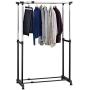 Modern Double Rail Garment Storage Rack, Expandable Rolling Clothes Hanger, Black Modern Double Rail Garment Storage Rack, Expandable Rolling Clothes Hanger, Black