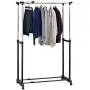 Modern Double Rail Garment Storage Rack, Expandable Rolling Clothes Hanger, Black