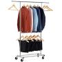 Bextsware Expandable Double Rod Clothing Garment Racks On Wheels, Heavy Duty Hanging Clothes Organizer Stand Adjustable Rolling Rack, Chrome