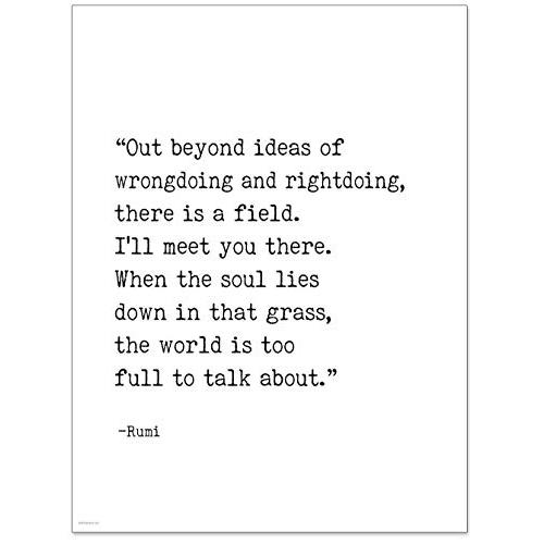 I`ll Meet You There Rumi, Author Signature Literary Quote Print. Fine Art Paper, Laminated, Framed, or Canvas with Hanger. Multiple Sizes for Home, Office, or School