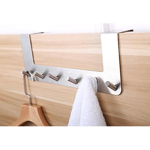 eoocvt Stainless Steel Over The Door Hook Organizer Rack - Space Saving Hanger, 6 Hooks, Brushed Nickel eoocvt Stainless Steel Over The Door Hook Organizer Rack - Space Saving Hanger, 6 Hooks, Brushed Nickel