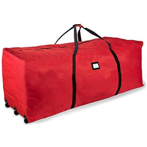 ProPik Holiday Rolling Tree Storage Bag, Extra Large Heavy Duty Storage Container, 28" H X 16.5" W X 60" L with Wheels & Handles Fits Up to 9 Foot Tall Disassembled Trees 600D Oxford (Red)