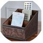 Retro PU Leather Storage Boxes Container Case Flower Pattern Remote Controls Holder Home Decoration Office Supplies