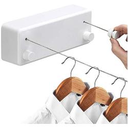 Hoimpro Retractable Clothesline with Adjustable Stainless Steel Double Rope String Hotel Style Heavy Duty for Bathroom, Wall Mounted Laundry Drying Line for Shower, 14 Feet Indoor Clothes Line, White