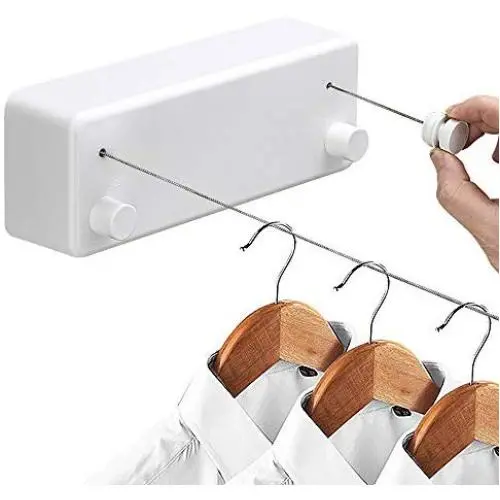 Hoimpro Retractable Clothesline with Adjustable Stainless Steel Double Rope String Hotel Style Heavy Duty for Bathroom, Wall Mounted Laundry Drying Line for Shower, 14 Feet Indoor Clothes Line, White