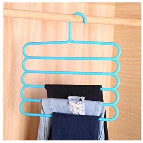 Junson Suit Hanger Multifunctional Five-Layer Pants Rack Drying Rack Candy Color Plastic Tie Storage Rack(Blue) Clothes Hanger