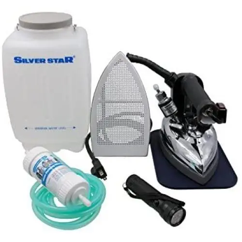 Silver Star Bottle Steam Iron ES-85 Gravity Feed Steam Iron with Non-Stick Laminate Sole Plate, Demineralizer (Includes LED Flashlight)