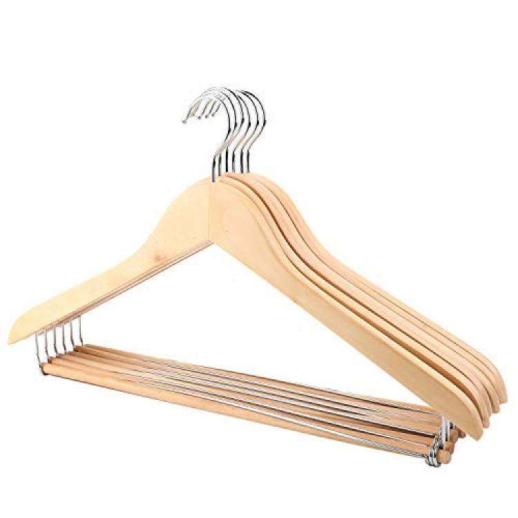 Tosnail 6 Pack Natural Wooden Suit Hangers, Wood Coat Hanger Pant Hanger  with Locking Bar - Flat