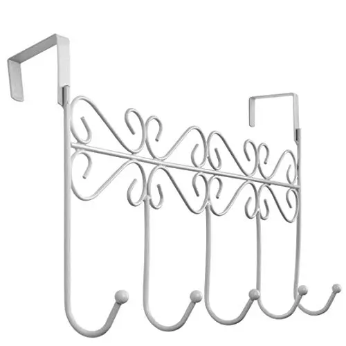 Youdepot Over The Door 5 Hanger Rack - Decorative Metal Hanger Holder for Home Office Use(White)