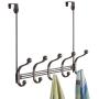 mDesign Decorative Long Easy Reach Over Door or Wall Mount 10 Hook Metal Storage Organizer Rack for Coats, Jackets, Hoodies, Hats, Scarves, Purses, Leashes, Bath Towels & Robes - Bronze