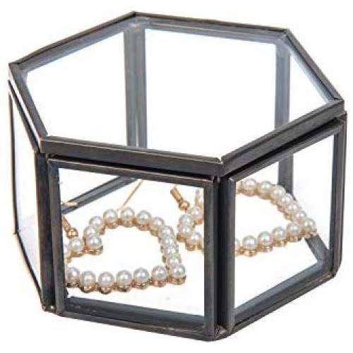 Feyarl Jewelry Trinket Glass Boxes Ornate Ring Earring Boxes Preserved Flower Glass Boxes Organizer Decorative Boxes Storage (Black)