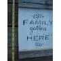Vintage look FAMILY GATHERS HERE wheatstalks new calligraphy weathered wood sign with burlap hanger antique style old time font