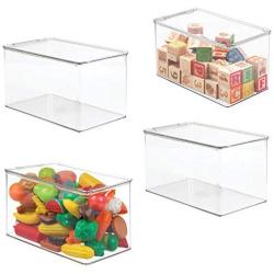 mDesign Stackable Closet Plastic Storage Bin Boxes with Lid - Container for Organizing Childs/Kids Toys, Action Figures, Crayons, Markers, Building Blocks, Puzzles, Crafts - 7" High, 4 Pack - Clear