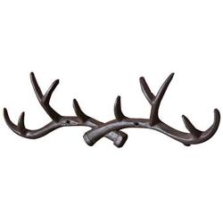 Vintage Cast Deer Antlers Wall Hooks (10 Hooks) Coat Rack Decorative for Hanging Hat Scarf Bag Key Clothes Bathroom Kitchen Towel Holder Christmas Reindeer Deer Hanger Wall Wedding Gift (Black)