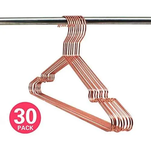 KOOBAY Top 17&quot Rose Copper Gold Shiny Steel Wire Clothes Hanger Non Slip Shoulders for Shirts,Coat,Slacks Storage & Display (30)