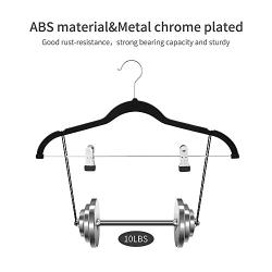 Premium Pants Hangers 20 Pack Non-Slip Velvety Smooth Texture Black PVC Rubber Coated Clips Clothes Hangers With Heavy Duty 360 Swivel Hanger Hook-16.5inch Outfit Hanger Black