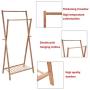 Double Pole Bamboo Rod Wood Coat Racks, 2 Side Hooks X-frame Heavy Duty Garment Rack Simple Elegant Free Standing Hanging with Bottom Shelves Clothes Scarf Hat Holder Hanger Organizer Storage