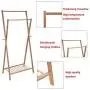 Sdoveb Garment Rack Foldable Wooden Double Pole Clothes Rack with 2 Side Hooks - Coat Hanger Wardrobe Shoe Rack for Home Bedroom Hanging Rack (Natural)