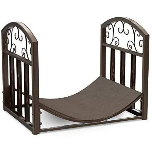 Home-Complete Firewood Rack Holder With Decorative Scroll Design- Metal Outdoor Indoor Log Storage Bin for Fireplace Firepit and Wood Stove (Brown) Home-Complete Firewood Rack Holder With Decorative Scroll Design- Metal Outdoor Indoor Log Storage Bin for Fireplace Firepit and Wood Stove (Brown)