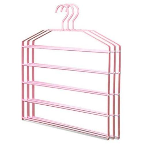 HAOCHIDIAN 5 Tier Anti-Slip Hangers 5 in 1 Aluminum Alloy Clothes Hangers Space Saving Square Hangers Home Storage Organizer for Suit Coat Shirt Pants,Rosegold