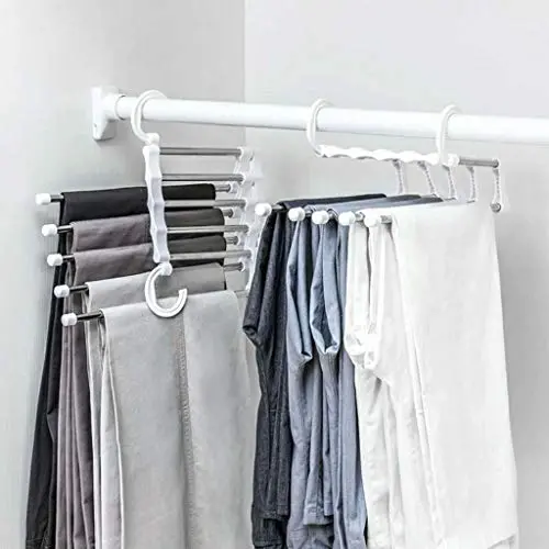 Pants Hangers | Multi-Purpose Hangers | Closet Space Saving Clothing Rack Magic Hanger Clothes Hook, Metal Wonder Organizer Stainless Steel Storage Hanger for Pants Skirts Clothes (White)