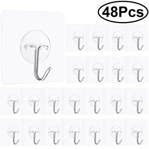 Blulu Wall Hangers 20lb (Max),Adhesives Hooks Without Nails Oilproof Hooks,Transparent Seamless Hooks,for Bathroom Kitchen Office,48 Packs