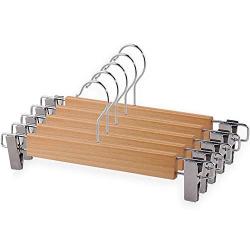 Household Wood Pants Clip - Seamless Pants Hanging Clothing Store Wooden Clothes Rack,Wooden Pant Skirt Hangers with 2-Adjustable Clips,B,50pcs