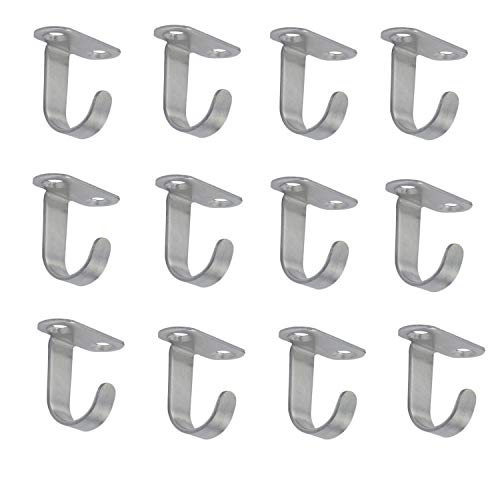 Antrader 12-Pack Stainless Steel Screws Mount Ceiling Hooks, Under-Shelf Coat Hook, Towel/Robe Clothes Hook Hanger for Bathroom Kitchen Cabinet