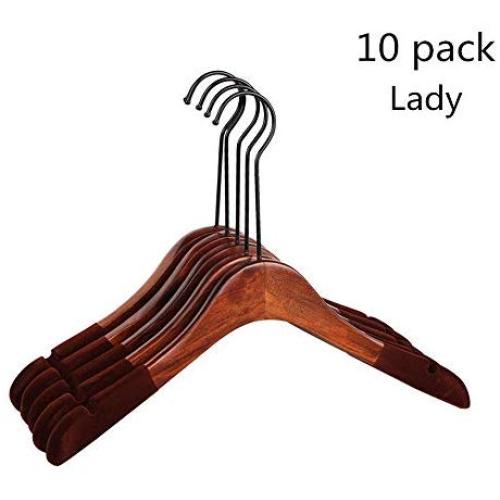 LIUFENGLONG Clothes Hangers Set, 10 Pack Wooden Hanger Ladies Non Slip Strong Premium Wooden Coat Hangers Suit Hangers Saving Clothing Suit Clothes Hangers Closet Clothing Organiser