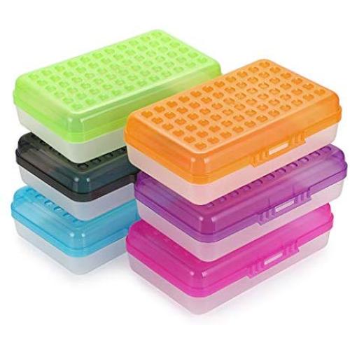 BTSKY 6 Pack Multipurpose Utility Box- Large Capacity Pencil Boxes with Lid Snap Closure Assorted Color Pencil Holder for Organize and Carry Pencils Watercolor Pens Stationery Office Supplies Organizer