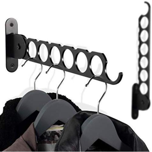 Wallniture Wardrobe Organizer Wall Mounted Clothes Bar Steel Black 14.5 Inch Set of 2