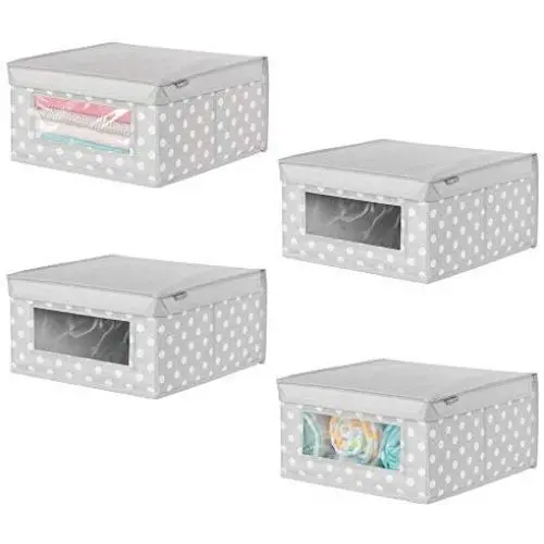 mDesign Soft Stackable Fabric Closet Storage Organizer Holder Boxes - Clear Window and Lid, for Child/Kids Room, Nursery, Playroom - Polka Dot Print - Medium, 4 Pack - Light Gray with White Dots mDesign Soft Stackable Fabric Closet Storage Organizer Holder Boxes - Clear Window and Lid, for Child/Kids Room, Nursery, Playroom - Polka Dot Print - Medium, 4 Pack - Light Gray with White Dots