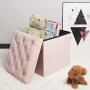 B FSOBEIIALEO Storage Ottoman Cube, Velvet Tufted Folding Ottomans with Lid, Footstool Rest Padded Seat for Bedroom (Pink, Medium)