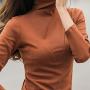 Toimothcn Womens Cotton Sweater Tops Blouse Long Sleeve Turtleneck Stretch Casual Bottoming Top