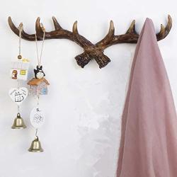 Vintage Deer Antlers Wall Hooks - 16 Inch Wall Mounted Clothes Hanger Coat Rack Key Holder for Decorative Wall Hook, Includes Screws and Anchors (deep Brown)