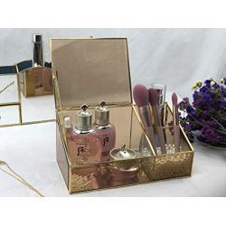 Makeup Organizer Boxes Glass Cosmetic Organizer Decorative Storage Boxes Handmade Vintage Brass Edge Bathroom Organizer