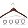 The Great American Hanger Company Curved Wood Suit Hanger w/Locking Bar, Boxes of 100 17 Inch Hangers w/Walnut Finish & Brass Swivel Hook & Notches for Shirt Dress or Pants