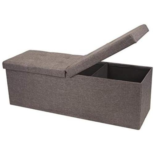 Otto & Ben 45" Storage Folding Toy Boxes Chest with Smart Lift Top Linen Fabric Ottomans Bench Foot Rest for Bedroom and Living Room, Brown