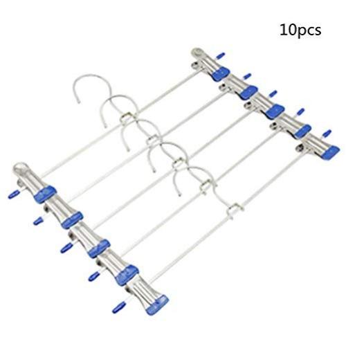 OUYAWEI Home New 10PCS Stainless Steel Trousers Rack Clip Anti-Slip Clothespin Pants Clamp Clothes Hanger Blue