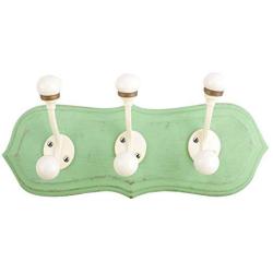 Indianshelf Handmade 1 Artistic Vintage Green Wooden Double Loop Rail Hooks Hangers/Towel Holder Kitchen