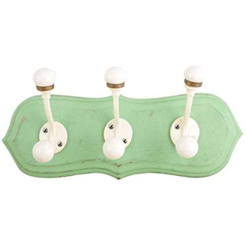 Indianshelf Handmade 1 Artistic Vintage Green Wooden Double Loop Rail Hooks Hangers/Towel Holder Kitchen