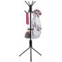 Free-Standing Coat Rack Metal Stand - Hall Tree Entry-Way Furniture Best for Hanging Up Jacket, Purse, Hand-Bag, Cloth, Hat, Winter Scarf Holder - Home or Office Floor Hanger 12-Hooks Organizer, Black