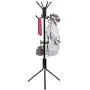 Free-Standing Coat Rack Metal Stand - Hall Tree Entry-Way Furniture Best for Hanging Up Jacket, Purse, Hand-Bag, Cloth, Hat, Winter Scarf Holder - Home or Office Floor Hanger 12-Hooks Organizer, Black