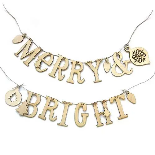ADORNit DIY Wood Swag Banner Hanger - Word Text (Merry and Bright) ADORNit DIY Wood Swag Banner Hanger - Word Text (Merry and Bright)