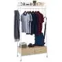 SUNPACE Entryway Clothing Coat Rack Closet Shelving Storage with Hooks,Drawers, and Wire Mesh Clothes Organizer …