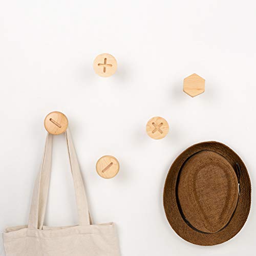 Enfei Wood Coat Hooks Wall Mounted Organizer Hangers Hat Rack Decorative Craft Clothes Hooks Setb